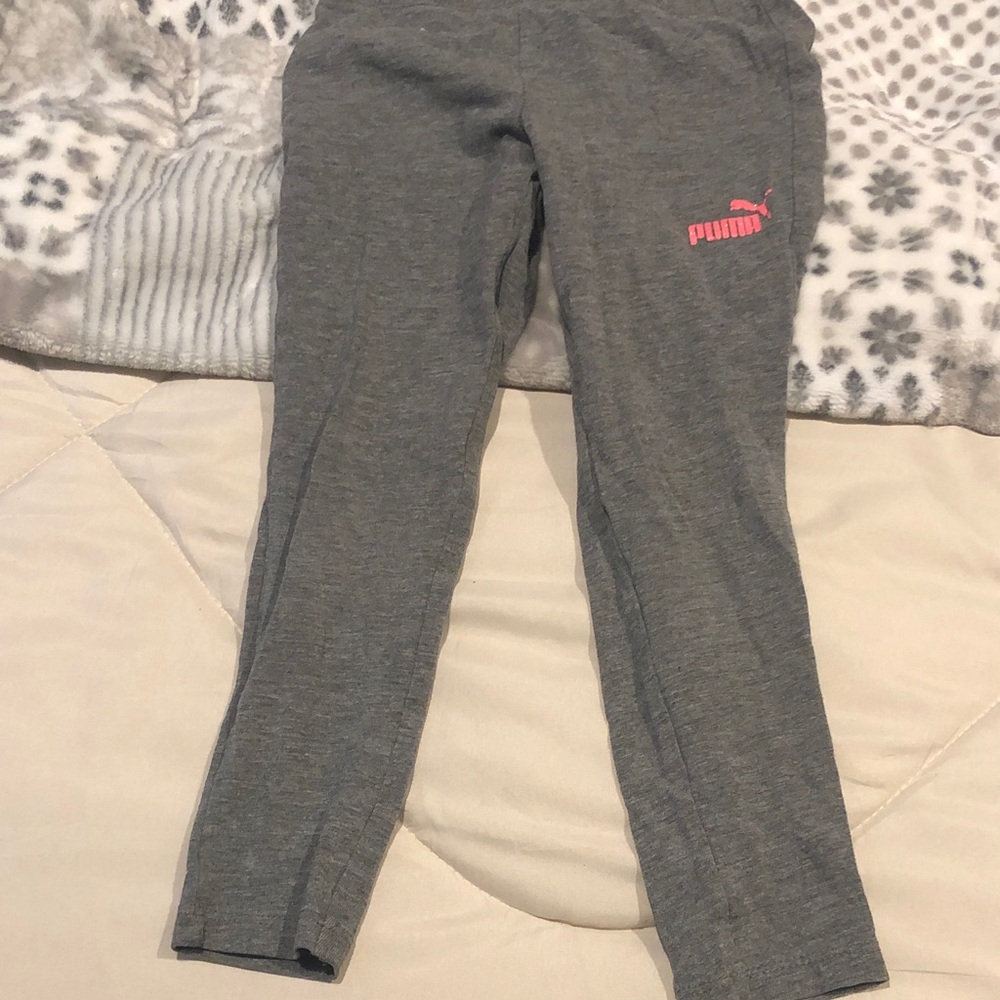 Puma Girls' Gray Leggings with Neon Pink Logo